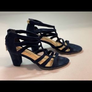 Navy suede heeled gladiator sandals 7 1/2 WW